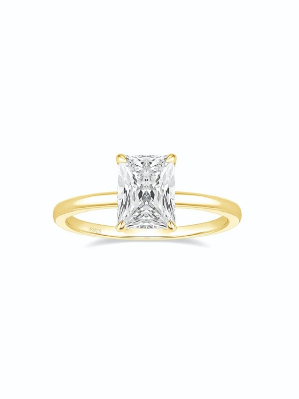 EAMTI 3CT 925 Sterling Silver Gold Engagement Rings Radiant Cut Solitaire, sz 6